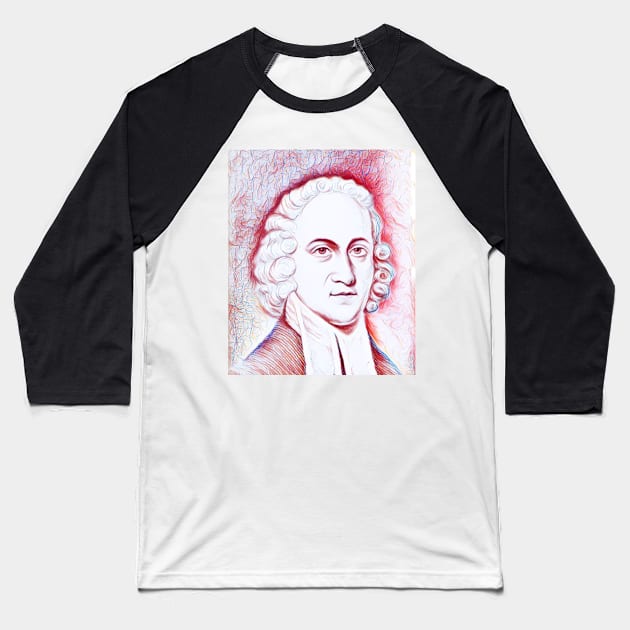 Jonathan Edwards Black And White Portrait | Jonathan Edwards Artwork | Line Art 3 Baseball T-Shirt by JustLit